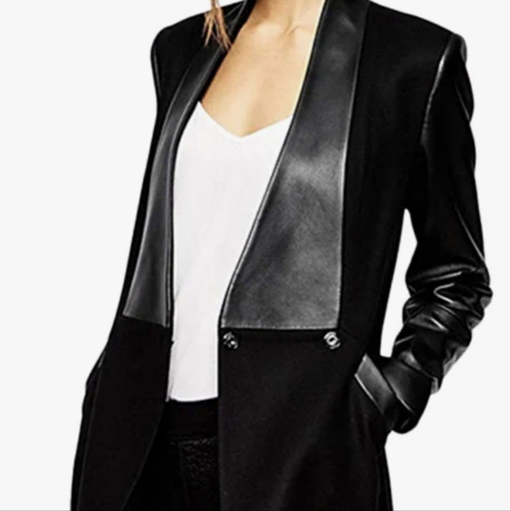 Women's Double Breasted Faux Leather PU Coat- Black, Large, brand new!